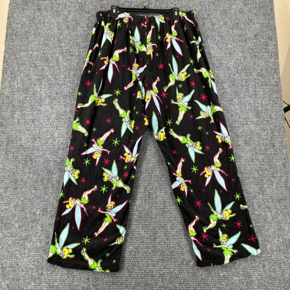 Disney Tinker Bell Pajama Pants Womens 3X Black Fleece Peter Pan Sleepwear